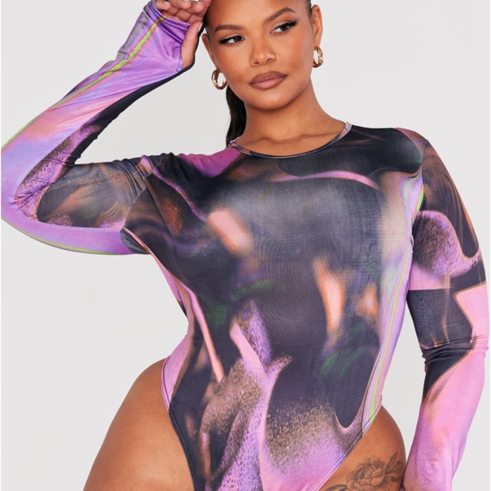 Hot Pink Swirl Print High Leg Bodysuit